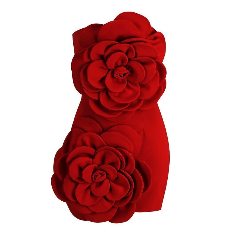 Strapless Red Rose Embellished Mini Dress H6051