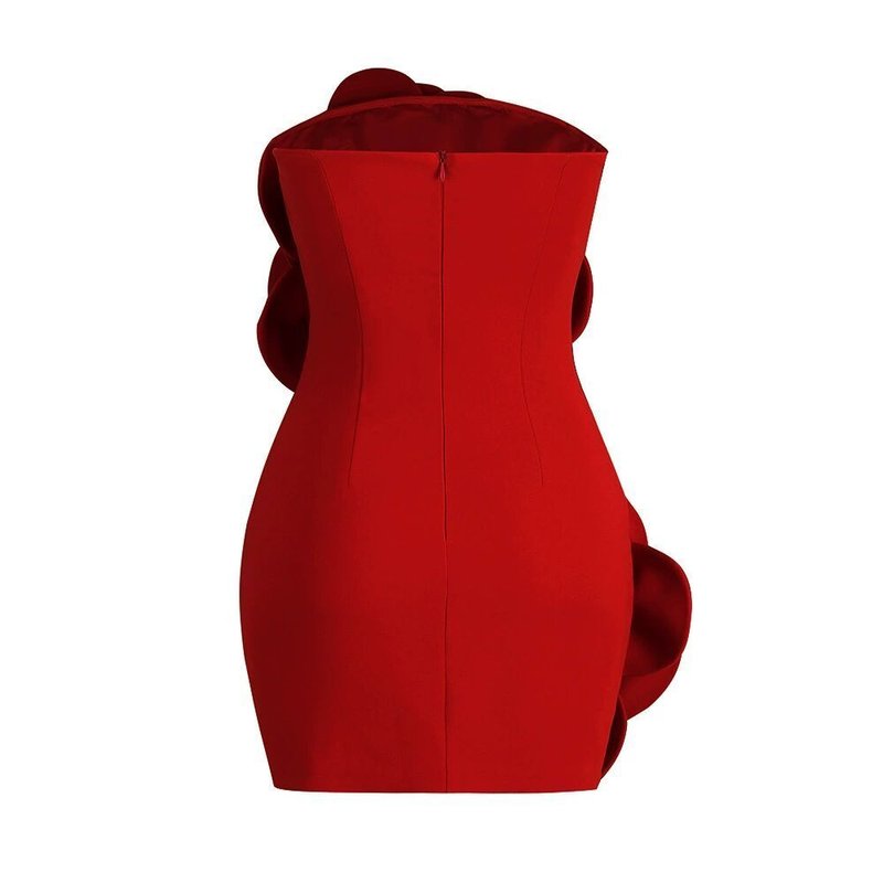 Strapless Red Rose Embellished Mini Dress H6051
