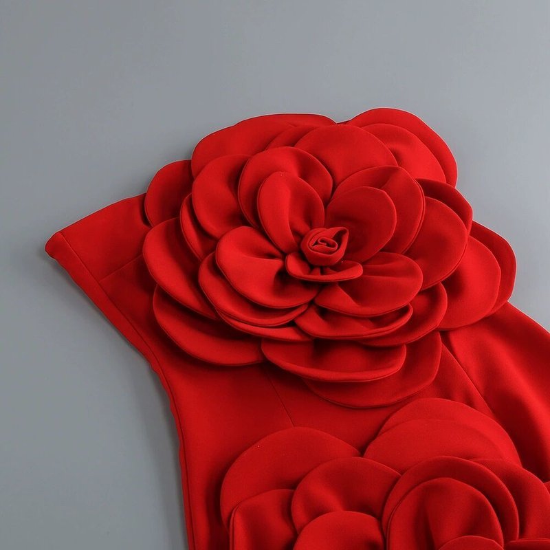Strapless Red Rose Embellished Mini Dress H6051