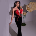 Strapless Red Rose Embellished Velvet Gown H6799