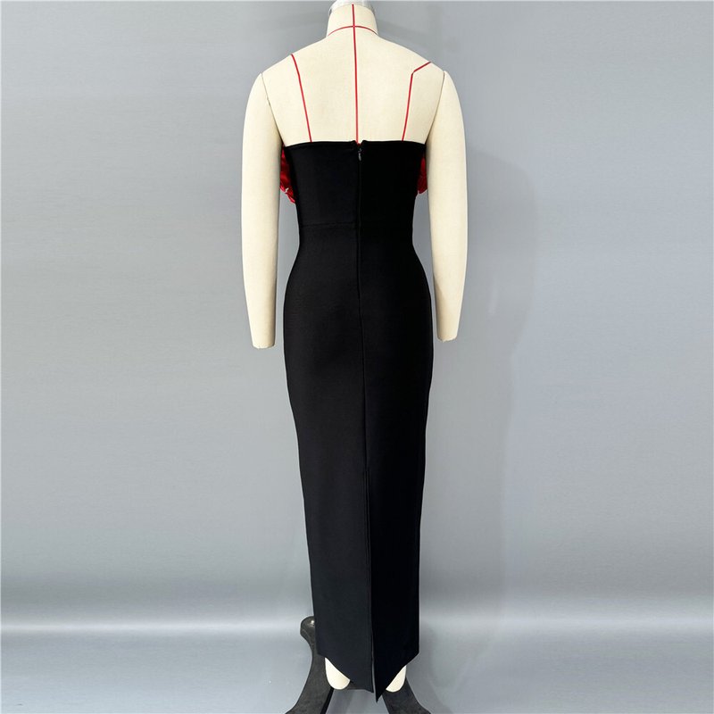 Strapless Red Rose Embellished Velvet Gown H6799