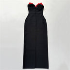 Strapless Red Rose Embellished Velvet Gown H6799