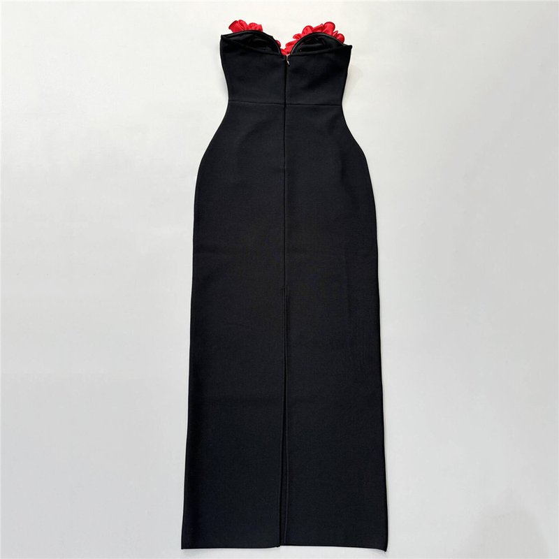 Strapless Red Rose Embellished Velvet Gown H6799