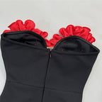 Strapless Red Rose Embellished Velvet Gown H6799