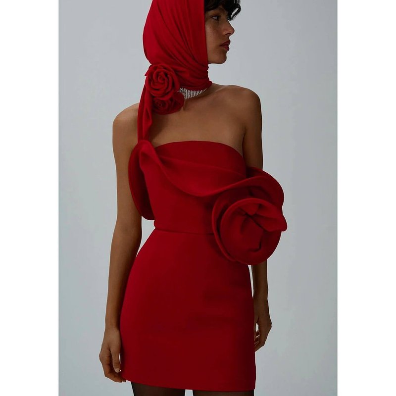 Strapless Red Ruffle Bandage Dress H6519