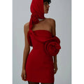 Strapless Red Ruffle Bandage Dress H6519
