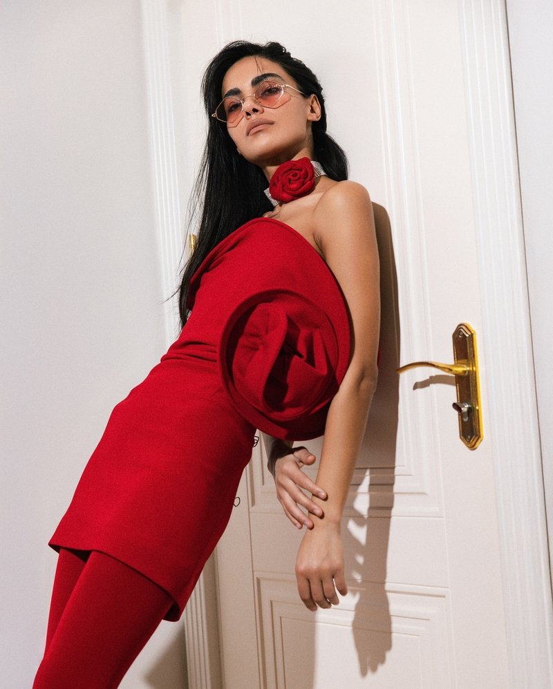 Strapless Red Ruffle Bandage Dress H6519