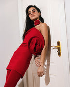 Strapless Red Ruffle Bandage Dress H6519