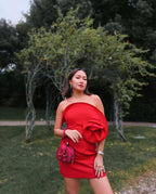 Strapless Red Ruffle Bandage Dress H6519