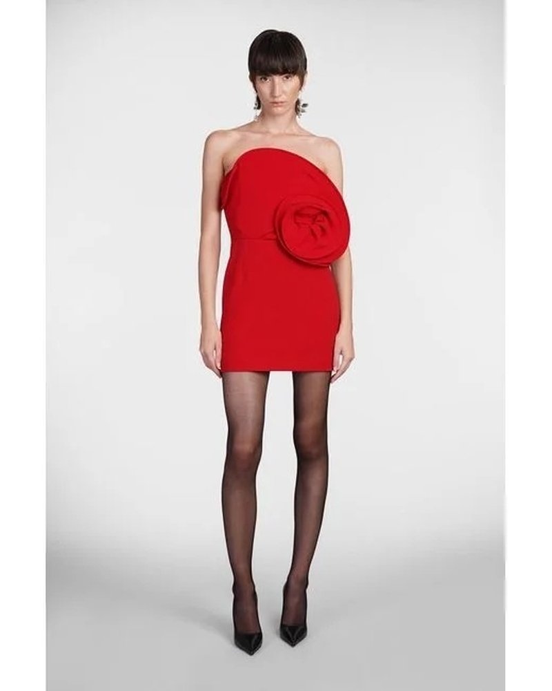 Strapless Red Ruffle Bandage Dress H6519