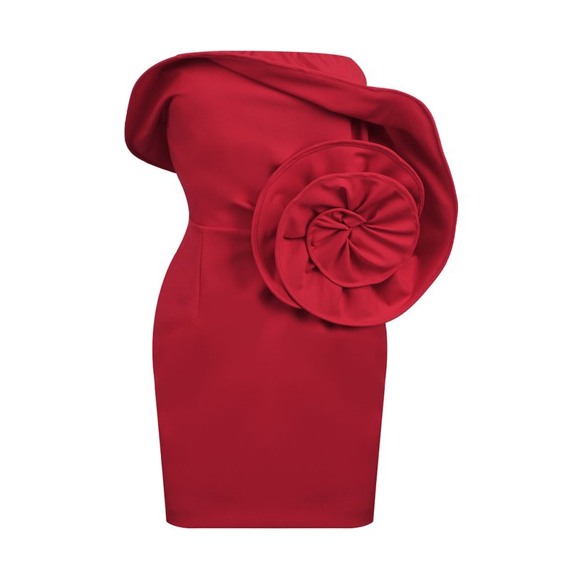 Strapless Red Ruffle Bandage Dress H6519