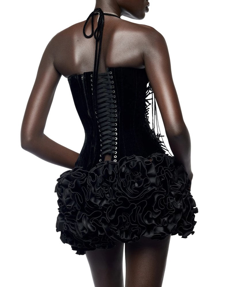 Strapless Red Ruffle Corset Mini Dress H6704