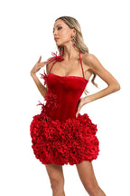Strapless Red Ruffle Corset Mini Dress H6704