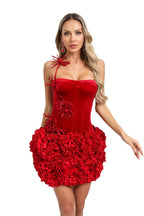 Strapless Red Ruffle Corset Mini Dress H6704