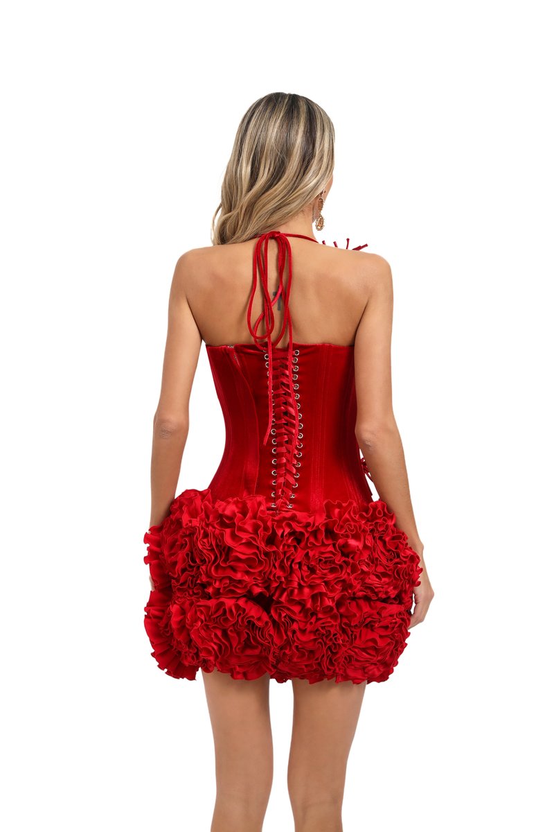 Strapless Red Ruffle Corset Mini Dress H6704
