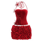 Strapless Red Ruffle Corset Mini Dress H6704