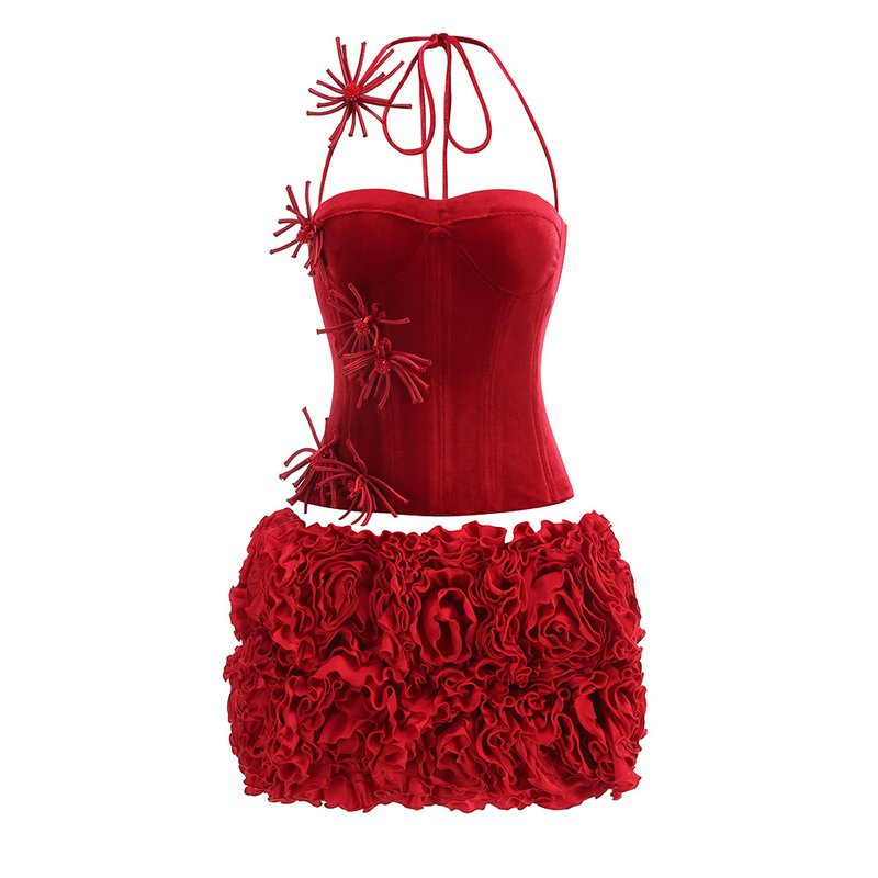 Strapless Red Ruffle Corset Mini Dress H6704