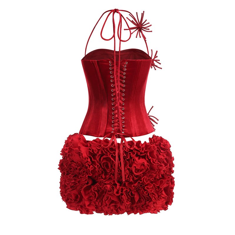 Strapless Red Ruffle Corset Mini Dress H6704
