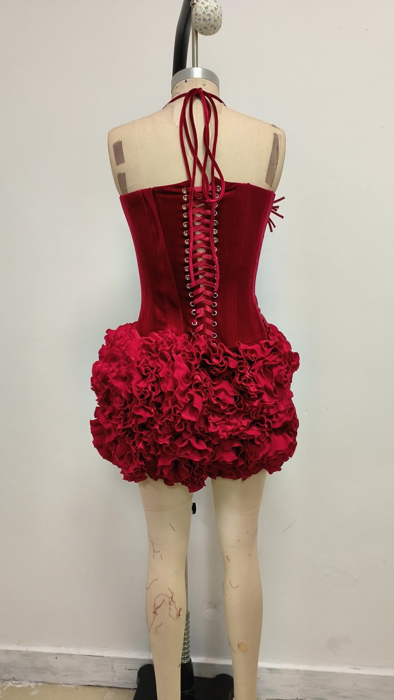 Strapless Red Ruffle Corset Mini Dress H6704