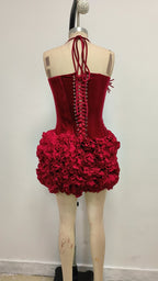Strapless Red Ruffle Corset Mini Dress H6704