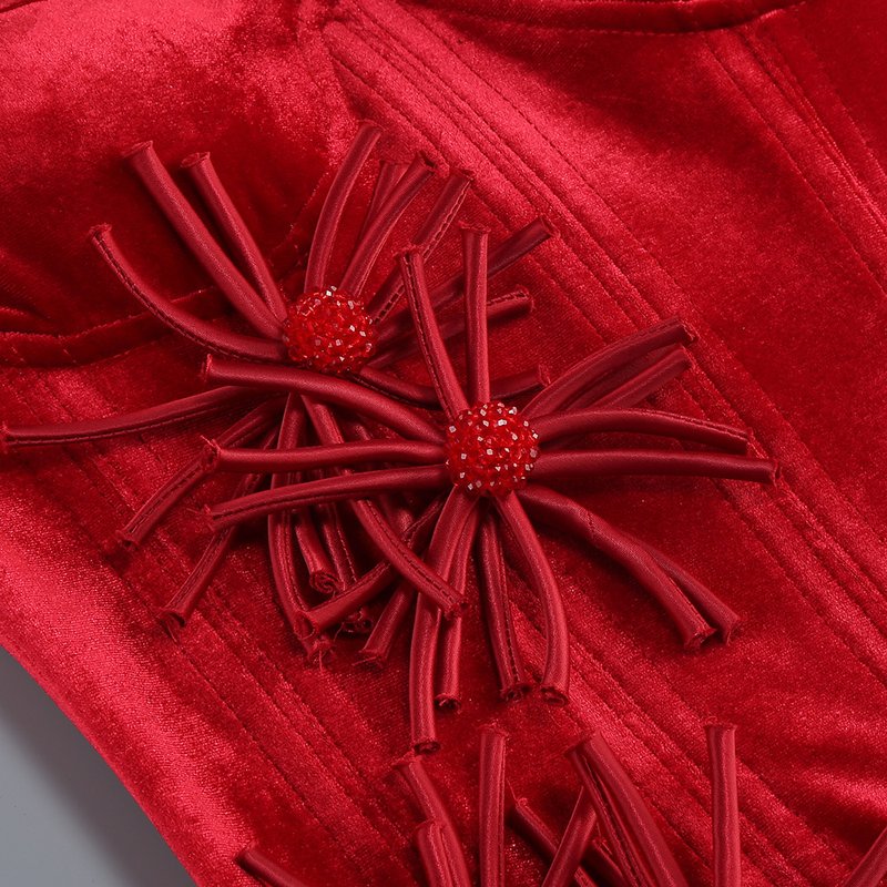 Strapless Red Ruffle Corset Mini Dress H6704