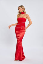Strapless Red Satin Mermaid Gown H6559