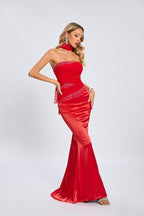 Strapless Red Satin Mermaid Gown H6559