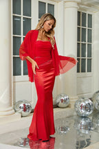 Strapless Red Satin Mermaid Gown H6559