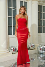 Strapless Red Satin Mermaid Gown H6559
