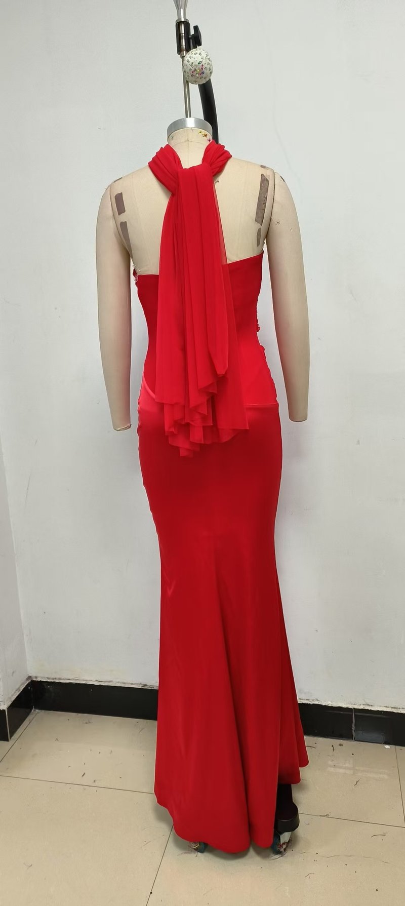 Strapless Red Satin Mermaid Gown H6559