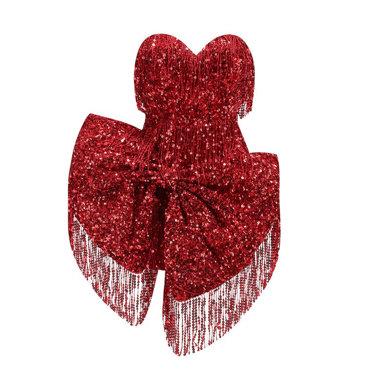 Strapless Red Sequin Fringe Mini Dress H6264