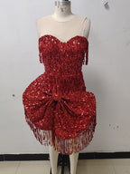 Strapless Red Sequin Fringe Mini Dress H6264