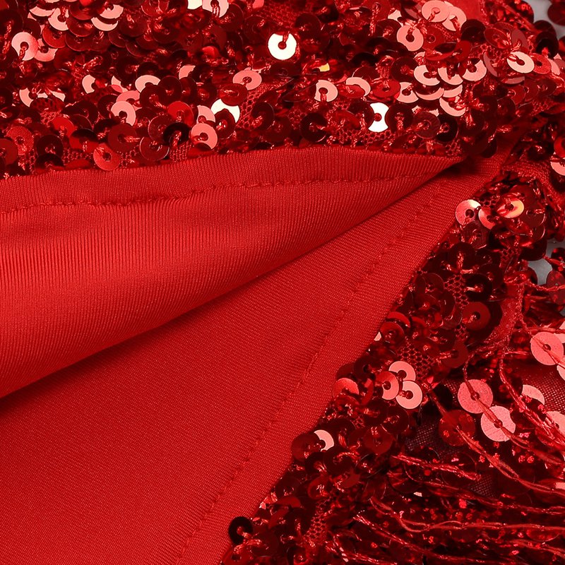 Strapless Red Sequin Fringe Mini Dress H6264