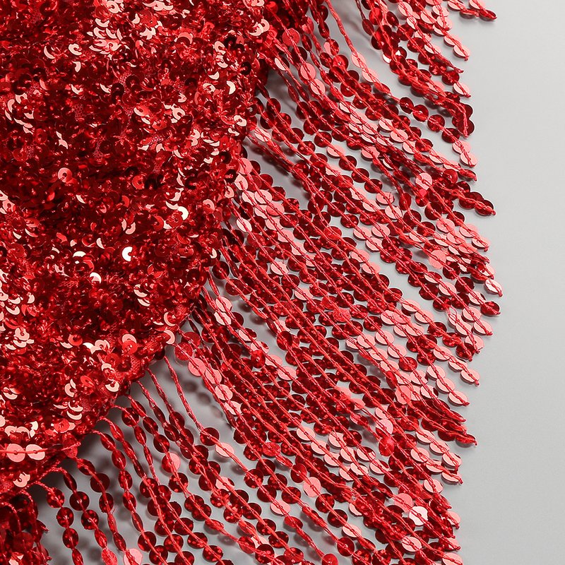 Strapless Red Sequin Fringe Mini Dress H6264