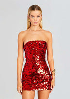 Strapless Red Sequin Mini Dress H6206