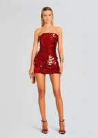 Strapless Red Sequin Mini Dress H6206
