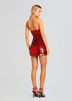 Strapless Red Sequin Mini Dress H6206