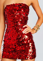 Strapless Red Sequin Mini Dress H6206