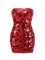 Strapless Red Sequin Mini Dress H6206
