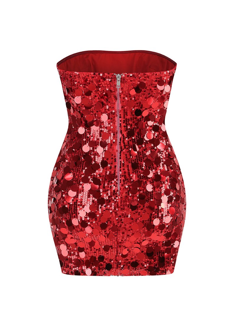 Strapless Red Sequin Mini Dress H6206