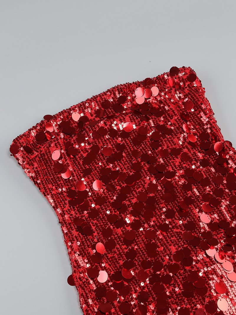 Strapless Red Sequin Mini Dress H6206