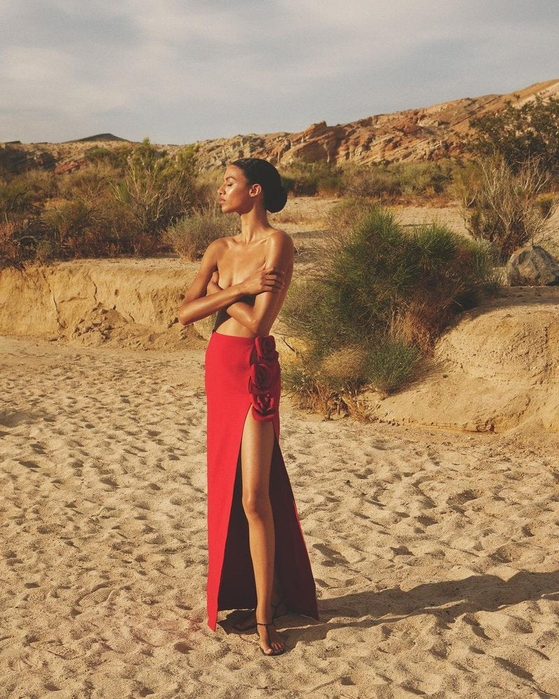 Strapless Red Slit Maxi Skirt H247