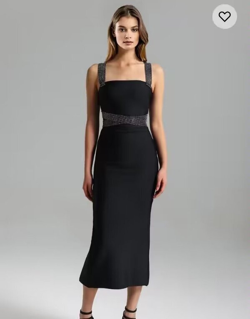 Strapless Rhinestone Bandage Midi Dress H6239