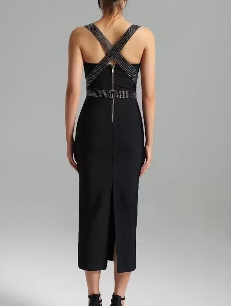 Strapless Rhinestone Bandage Midi Dress H6239