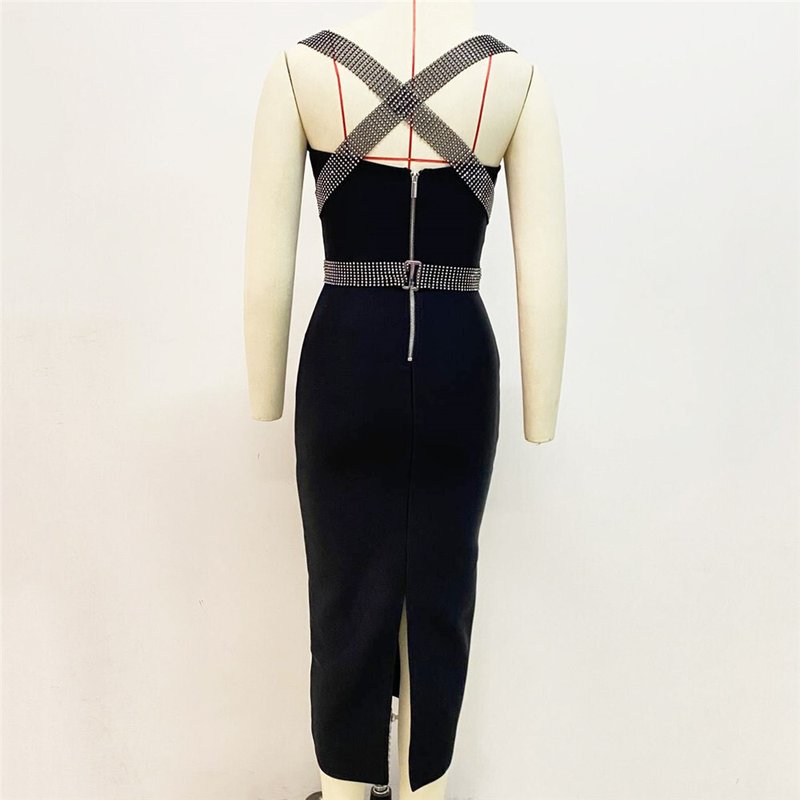 Strapless Rhinestone Bandage Midi Dress H6239