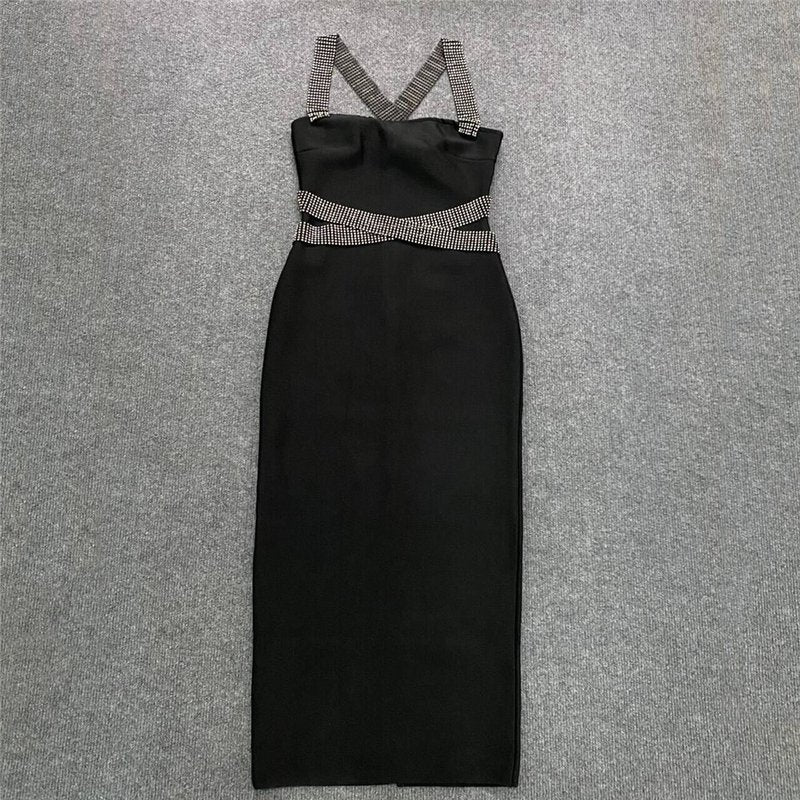 Strapless Rhinestone Bandage Midi Dress H6239