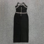 Strapless Rhinestone Bandage Midi Dress H6239