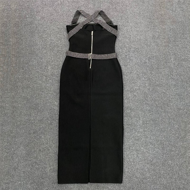 Strapless Rhinestone Bandage Midi Dress H6239