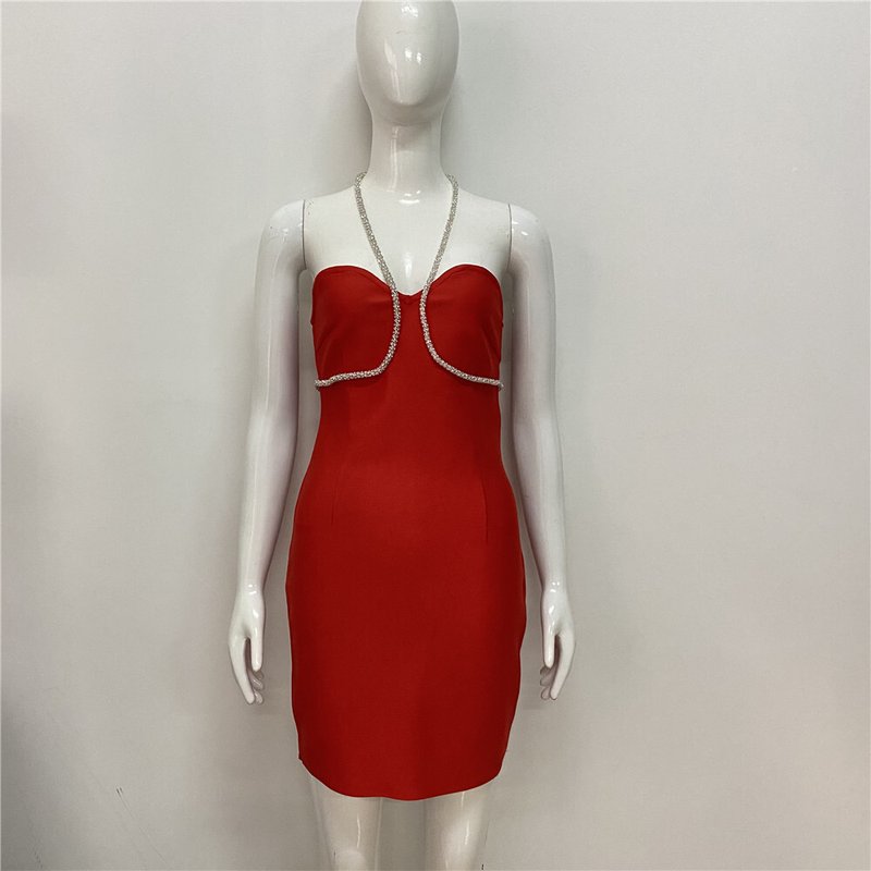 Strapless Rhinestone Bandage Mini Dress H3917