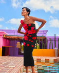 Strapless Rose Appliqué Bandage Dress H6224